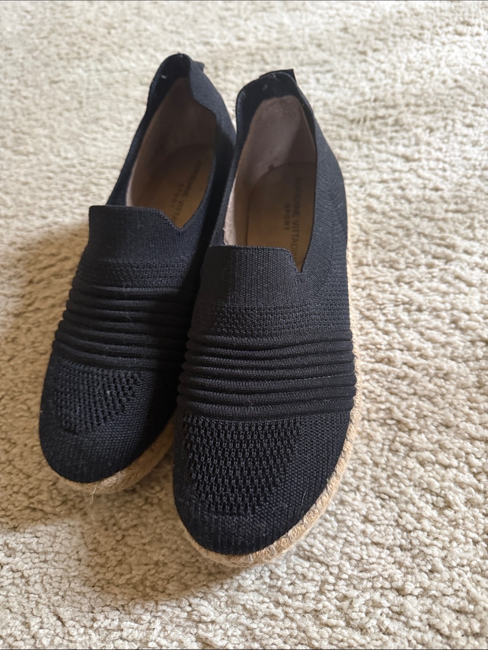 Adrienne Vittadini Black Slip-On Knit Espadrille